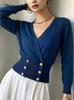 Elegant V-Neck Slim-Fit Mulberry Silk Knitwear – Short or Long-Sleeved Women's Top
