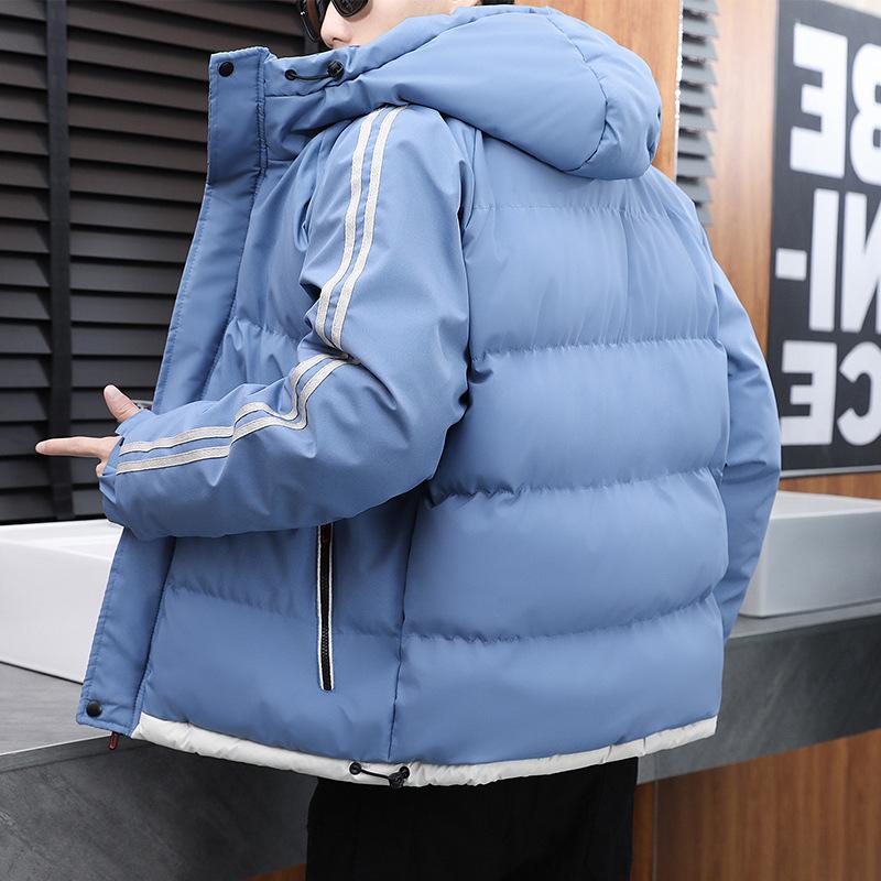 Two Bars Hooded Cotton-padded Jacket Men's Thickened Hooded Cotton-padded Jacket Student Hooded Bread Jacket Teen Casual