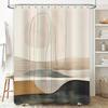 Minimalist Modern Bathroom Shower Curtain Set with Geometric Print Decorative Hanging Rod Included (Black Beige)