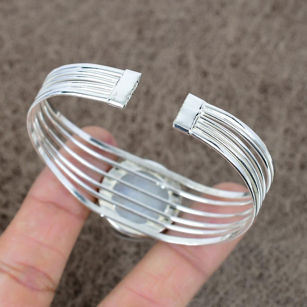 Rainbow Moonstone Gemstone 925 Sterling Silver Cuff Bangle Adjustable KKG-191