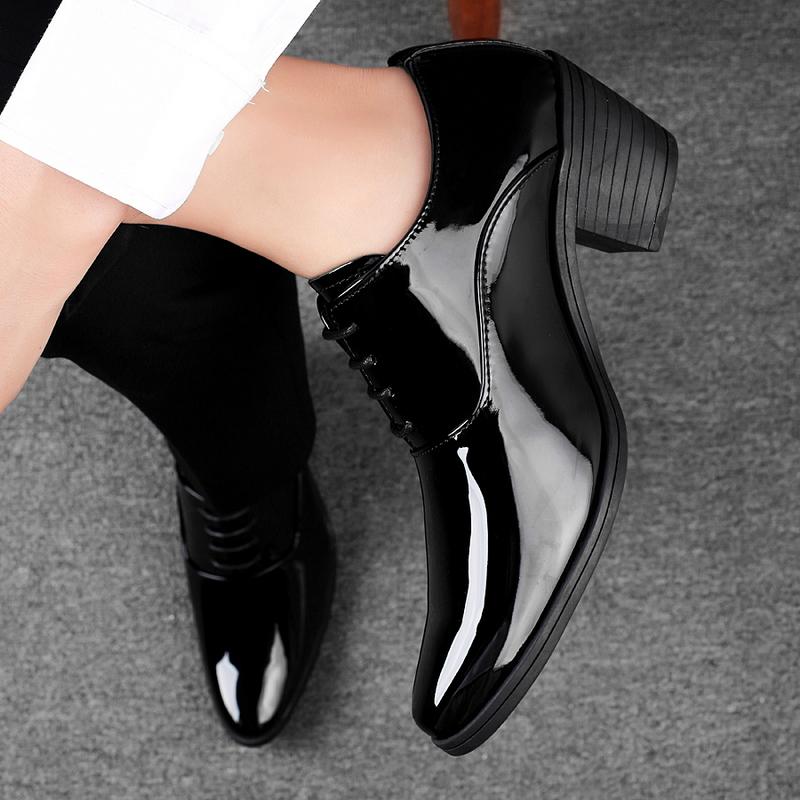Men White Red High Heels Wingtip Black Leather Derby Wedding Dress Dance Business Formal Elevator Shoes Height Increase Shoes Plus Size