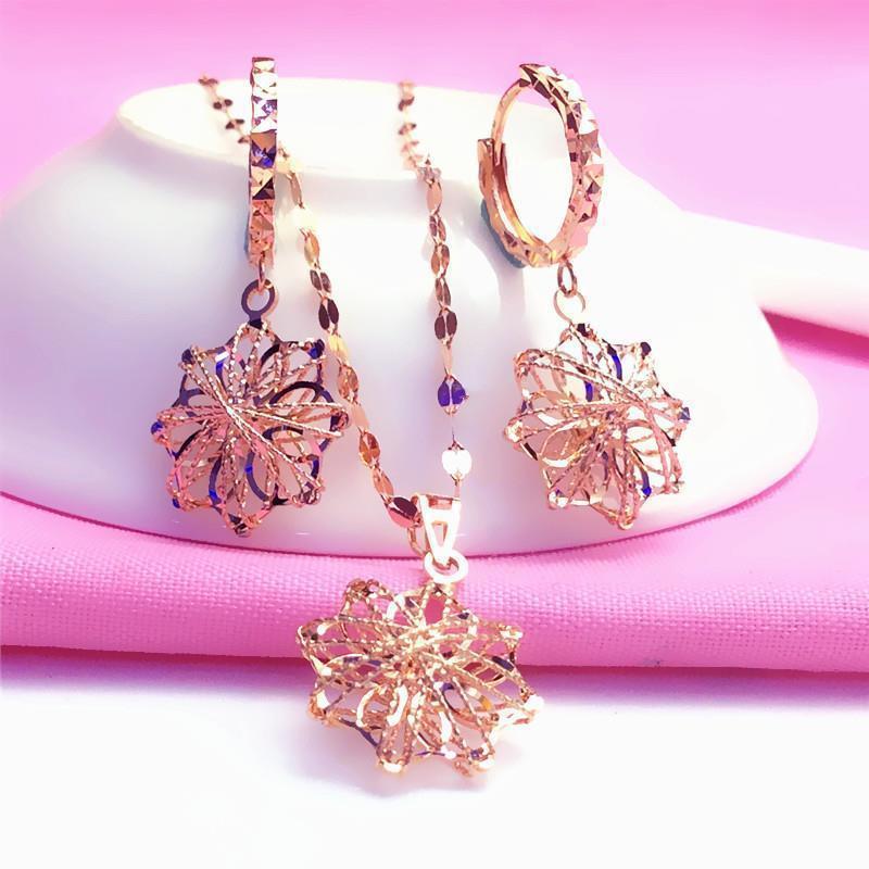 Purple Gold Hollow Flower Brushed Earrings Personalized Design Rose Gold Plated Ear Jewelry