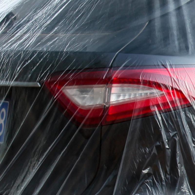 Upgraded Elastic Band Clear Plastic Disposable Universal Car Covers Rain Dust Garage Cover Waterproof Temporary Durable