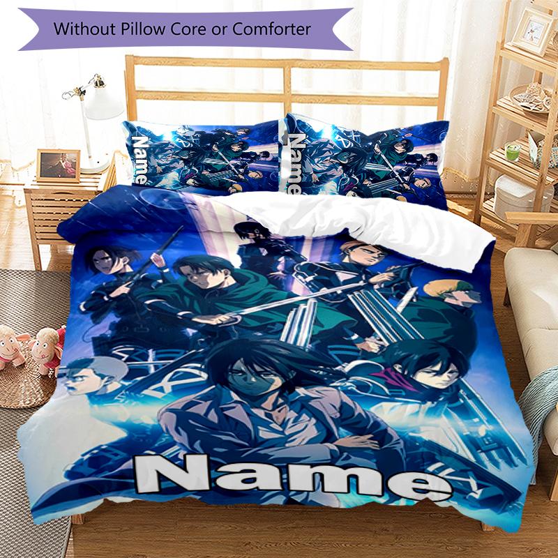 3pcs Custom Name Attack on Titan Bedding Set Duvet Cover Closure Includes 1 Duvet Cover & 2 Pillowcases for All Seasons Bedroom Decor