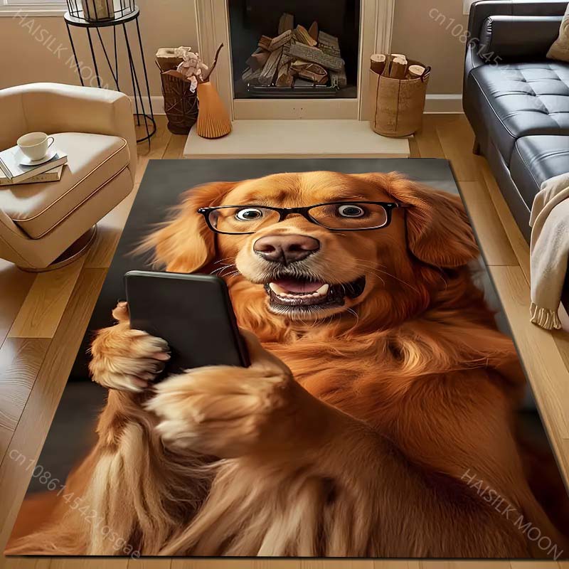 

Funny Puppy Looking At Phone Print Carpet for Bedroom Living Room Bedside Sofa Floor Mat Modern Home Decor Area Rug 40x60cm (16x24in)