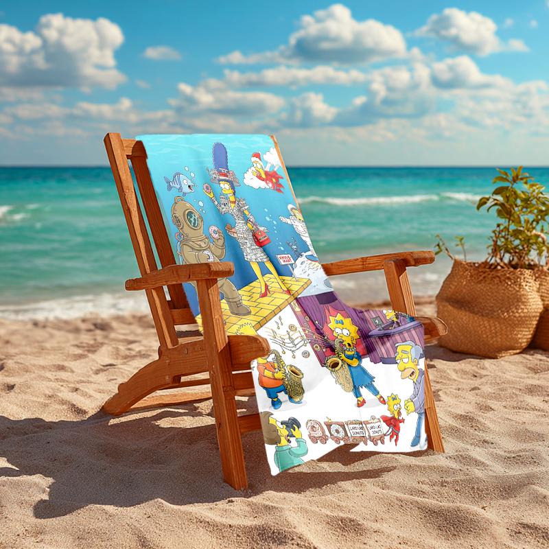 1Pc Simpsons Underwater Concert Beach Towel, Quick Dry, Multi-Use for Beach Pool Gym Yoga Home Travel, Christmas, Halloween, Xmas Gift S841