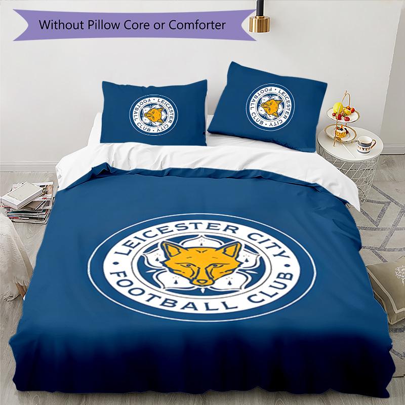 3pcs Leicester City FC Design Cover Set - HD Printed Bedding with 1 Cover and 2 Pillowcases - Perfect for Home and Dorm Decor