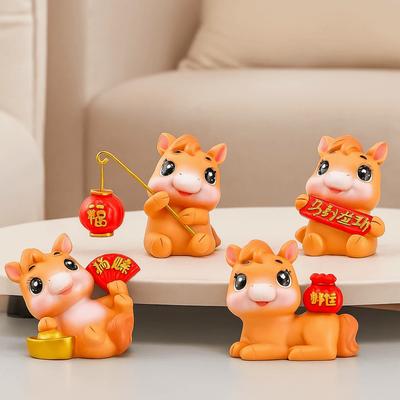 Cute Resin Horse Figurines Chinese Style Decorative Horse Year Figurines Lifelike Good Luck Horse Ornaments Table
