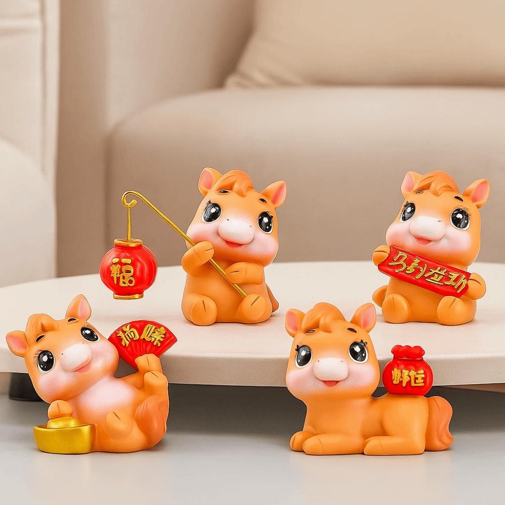 Resin Zodiac Horse Mascot Chinese Style Horse Statue Cute Horse Ornaments  Table