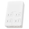 OHM Electric HS-A6HFT-W Smoke Guard Flat Wall Tap 6 Outlets 1500W Safety Power Strip Plug Adapter Japanese Home Electrical Outlet