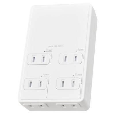 OHM Electric HS-A6HFT-W Smoke Guard Flat Wall Tap 6 Outlets 1500W Safety Power Strip Plug Adapter Japanese Home Electrical Outlet