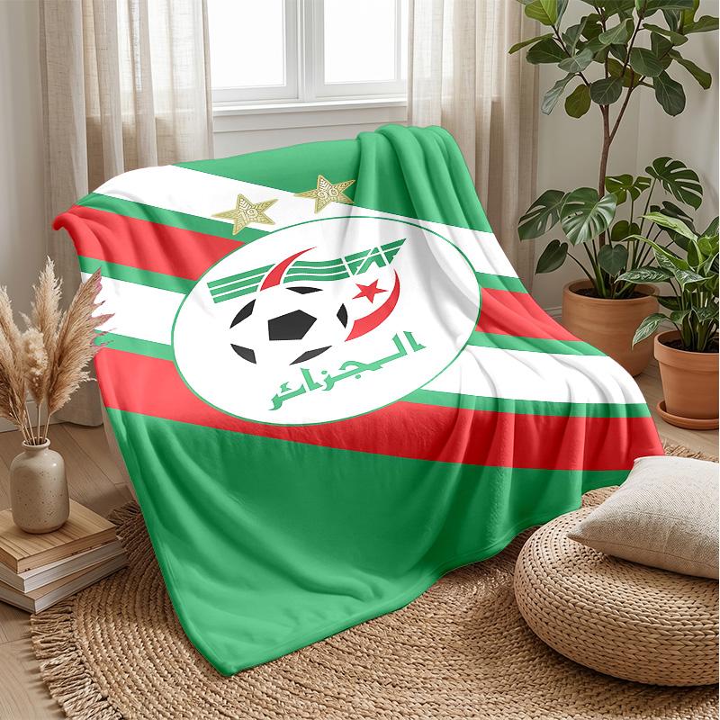 Algeria National Football Theme Blanket Soft Flannel Blanket Plush Throw Blanket Cozy Sofa Bed Blanket for Home Decor