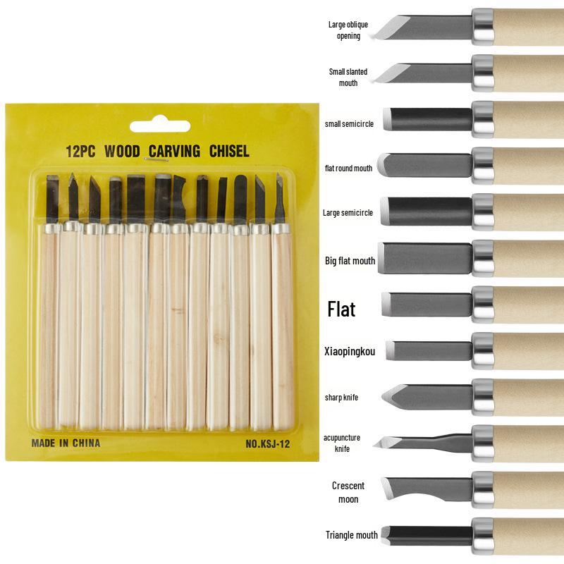 12-Piece Handmade Wood Carving & Engraving Knife Set with Student Art Eraser