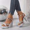 Fashion Gold Silver Wedding Women Platform Sandals High Chunky Heels Mirror PU Sexy Casual Party Lady Ankle Strap Gladiator Shoes