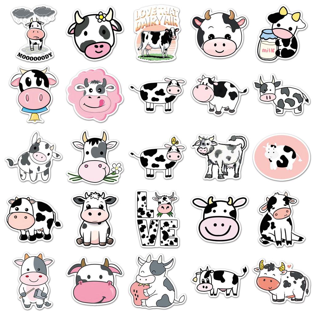 50 HD Cartoon Cow Stickers: Waterproof, Exquisite, Ideal for Notebooks and Luggage