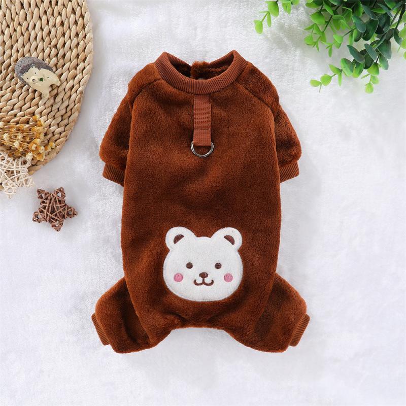 Pet Warm Fleece Clothes Four Legged Outfit for Dogs and Cats Winter Thickened Cozy Clothing with Leash Attachment Hoodless Cold Weather Protection