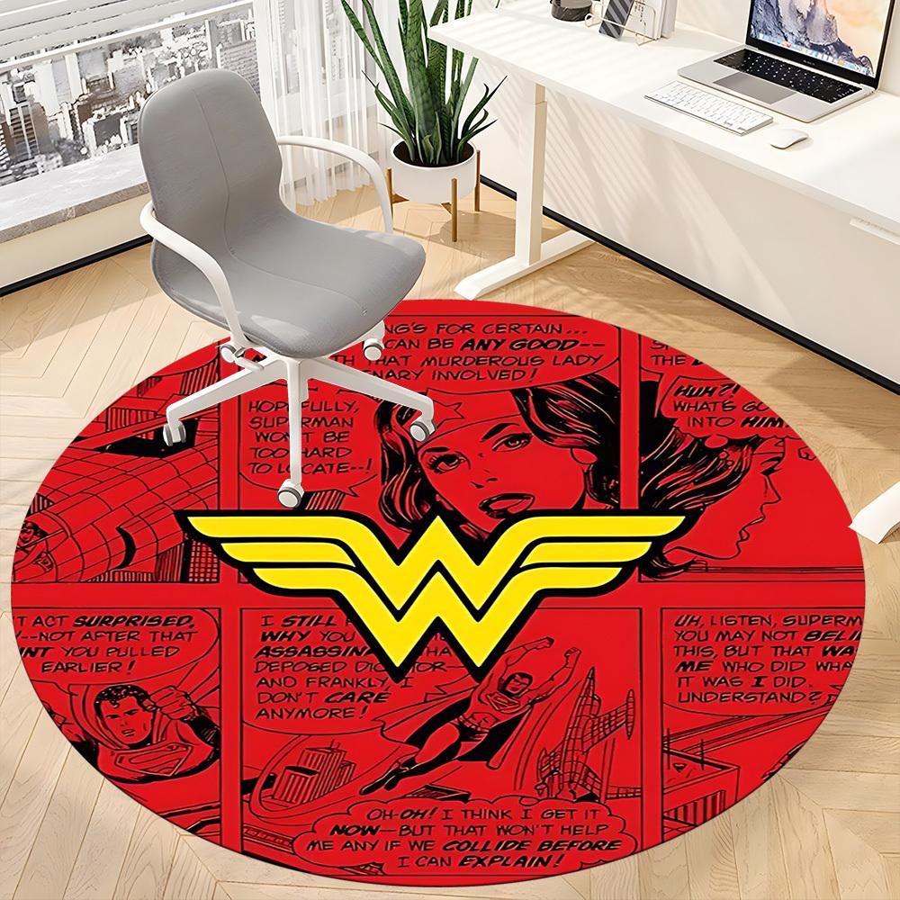 1pc Wonder Woman Superman Office Round Area Rug, Under Office Chairs Bedroom Living Room Home Decor, Room Deco, Available in Various Sizes