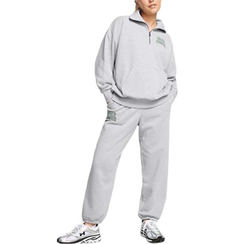 Under Armour Felpa da donna casual semplice con mezza zip e collo alto a maniche lunghe grigia 1386495-011