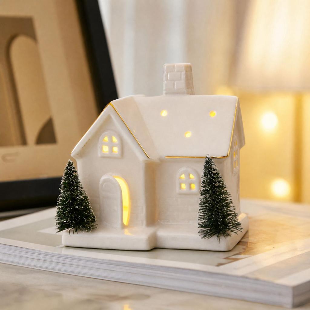 Ceramic Christmas Tree Decor with Warm Glowing Light - Festive Tabletop Ornament for Holiday Home Decor
