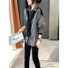 Women's Black and Gray Striped Top Shirt Fashionable and Versatile Style Design