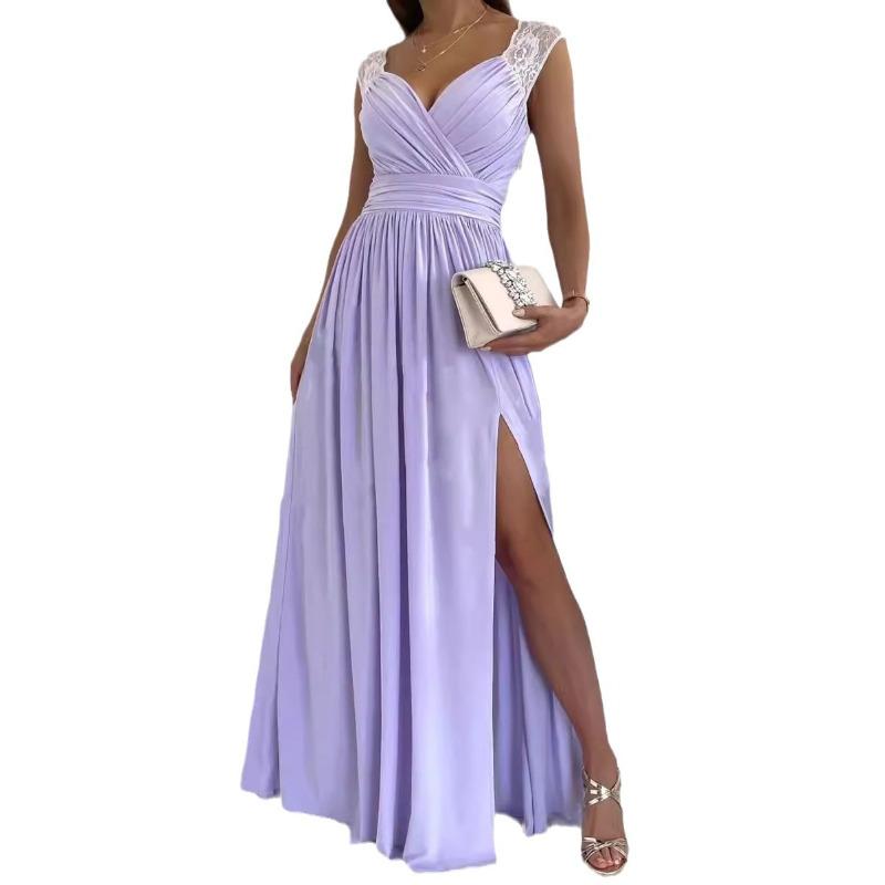 Sleeveless Lace Backless Hem Split European and American Women's Dress