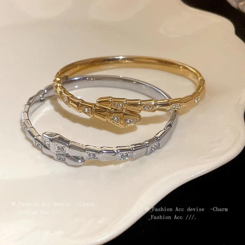 Zircon Snake Cross-open Bracelet, High-end and Exquisite Bracelet, Light Luxury and Trendy Bracelet