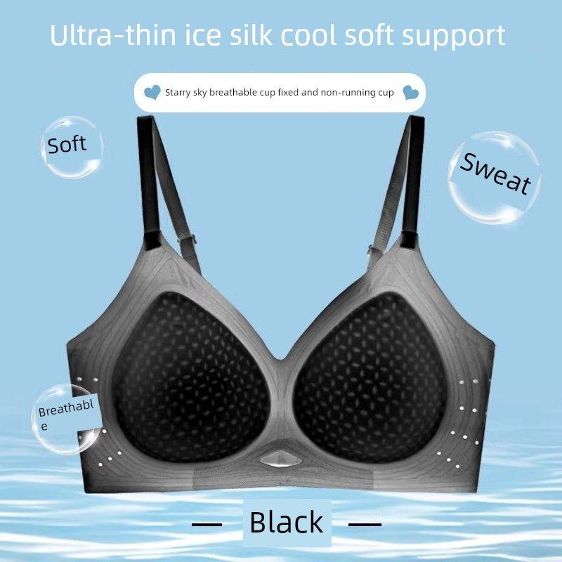 Seamless Ultra-Thin Cool Ice Silk Quick-Dry Women's Thin Bra for Large Busts, Minimizing and Gathering Effect, Summer Lift-Up Bra