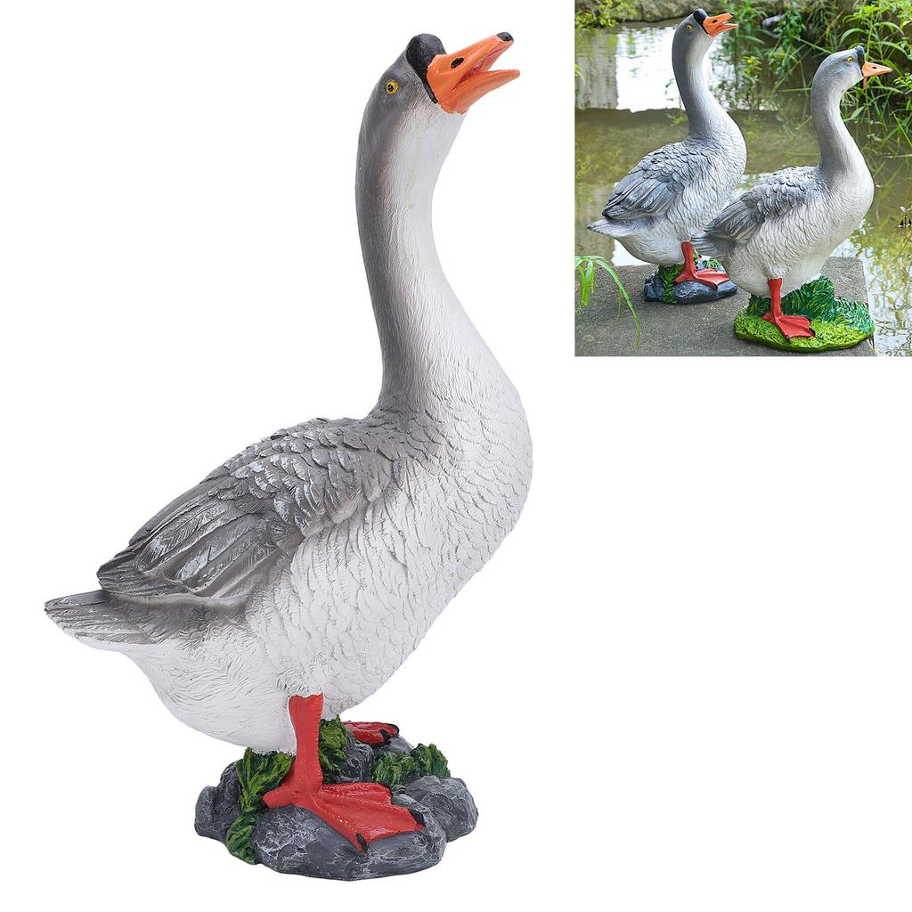 Gänse Gartenstatue   Niedliche Harz-Gans Skulptur für Blumenbeet Brunnen Balkon Hof