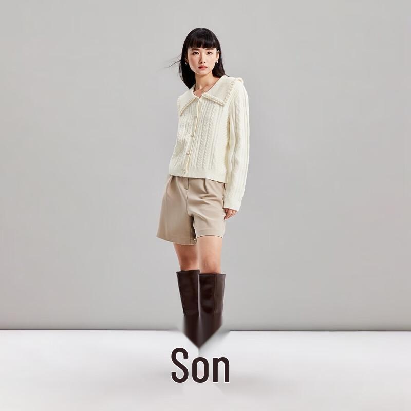 VEROMODA Women's Elegant Lurex Cable Knit Lapel Sweater