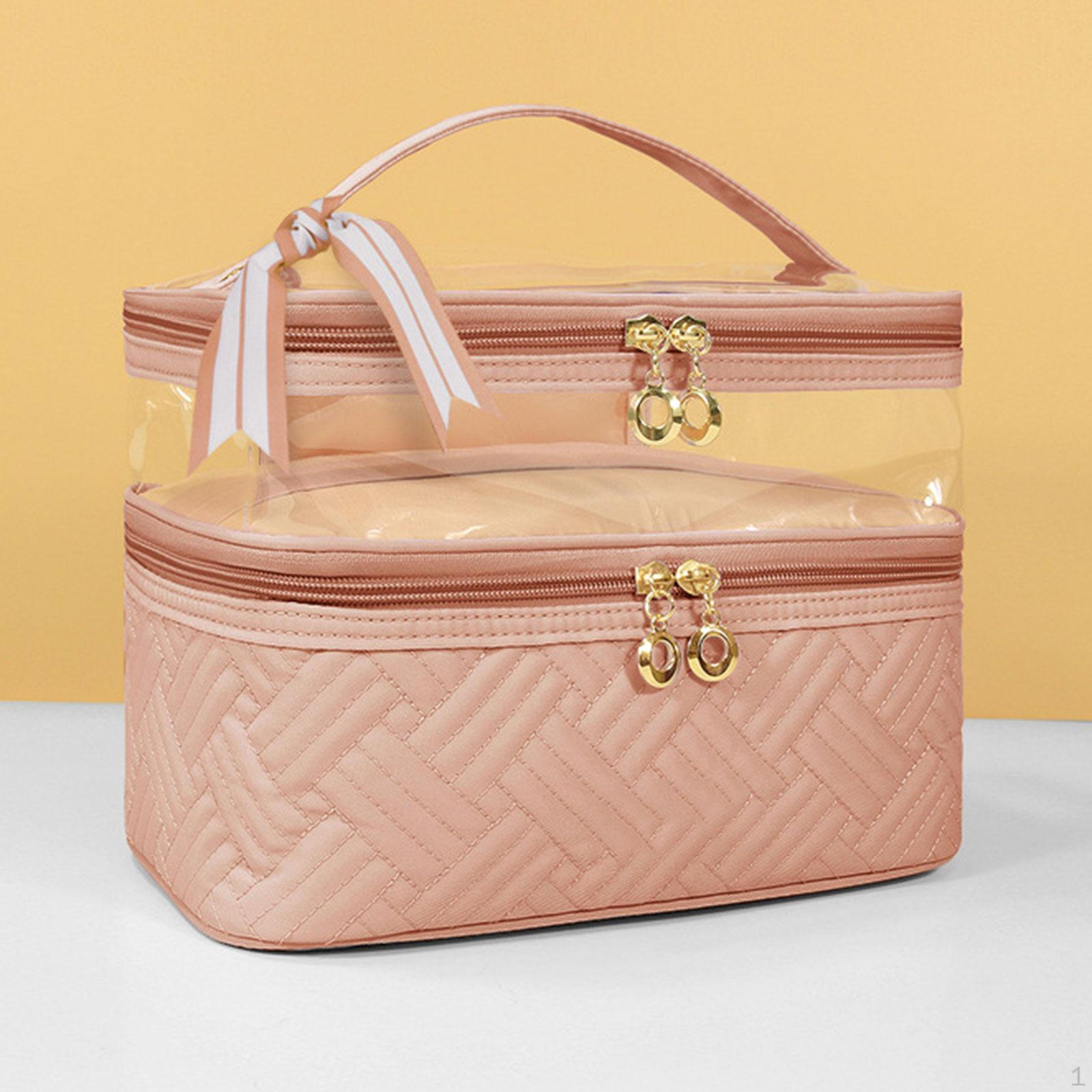 

Double Layer Makeup Bag for Women Waterproof Organizer Toiletry Bags Cosmetic Case Lotion розовый