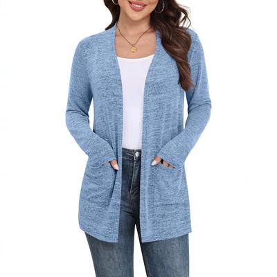 Leichter offener Strickcardigan für Damen mit langen Ärmeln, lässiger Duster-Mantel mit Taschen
