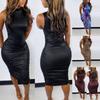 Sommer Einfarbig Casual Kleid Frauen Rundhals Schlank Midi Ärmelloses Kleid frauen