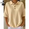 Women's Fashion Casual Summer Spring Solid Color Print Short Sleeve POLO Neck Blouses & Shirts