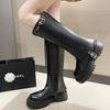 Women Knee High Boots  Autumn and Winter , New British Style Thick Soled Double Leg Boots with Belt Buckles and High Boots