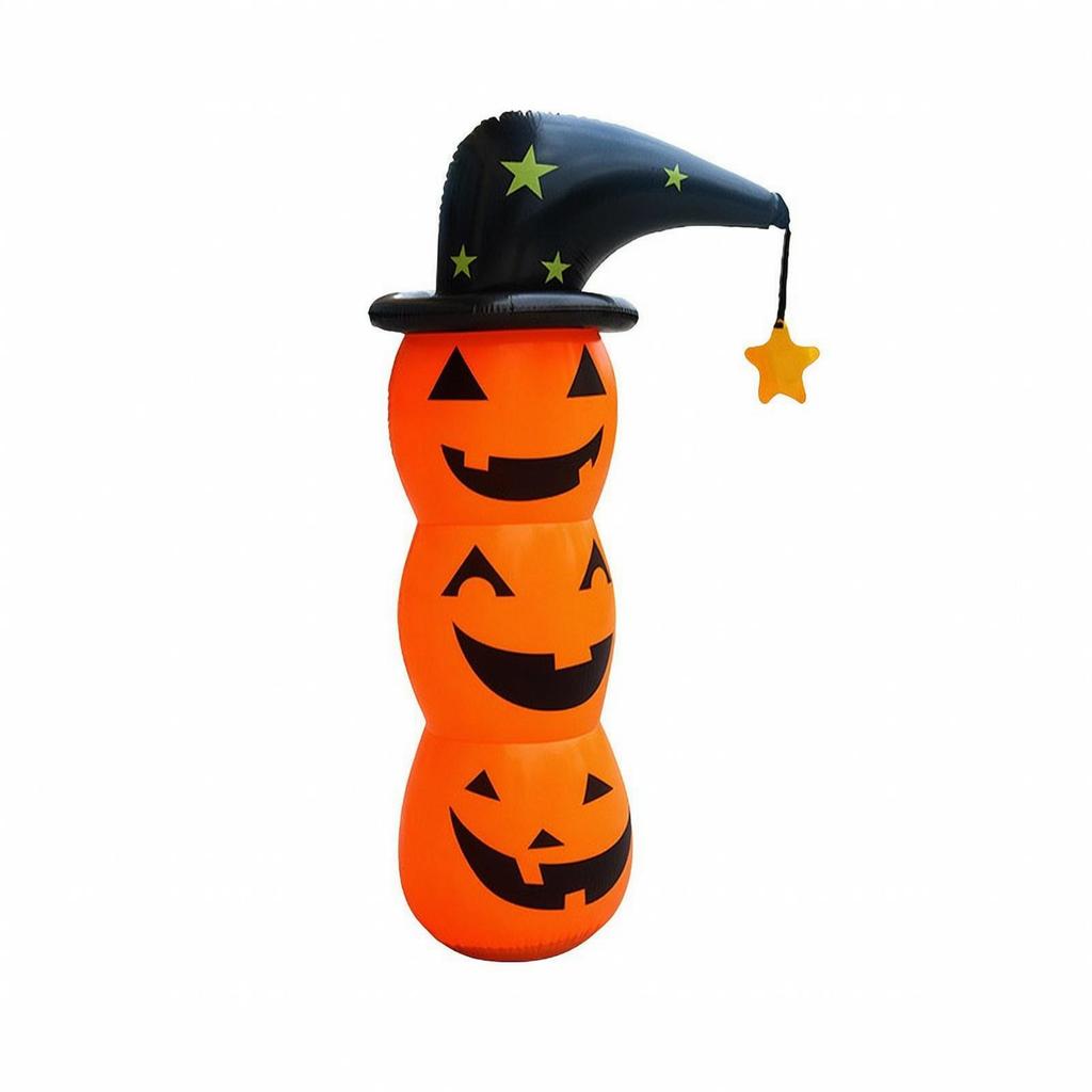Inflatable Pumpkin with Witch Hat Spooky Stacked Jack-O'-Lantern Eye-Catching