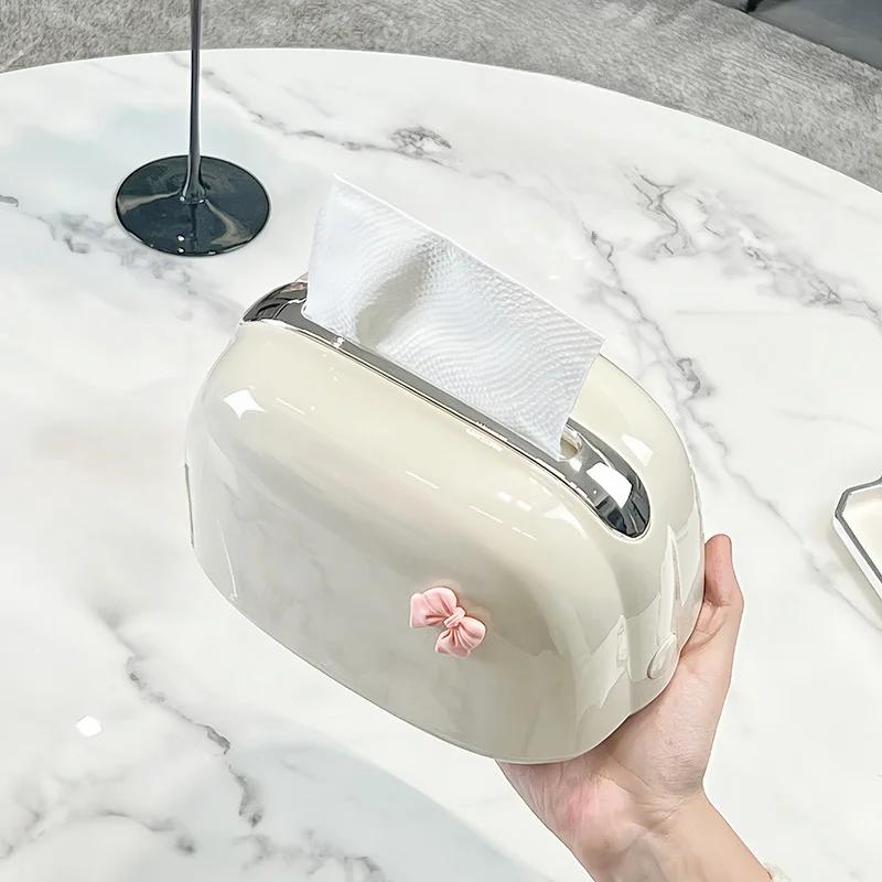 Desktop Paper Box Home Living Room Tissue Box with Handle Spring Light Luxury High Good Looks Tissue Box Applicable To Any Scene