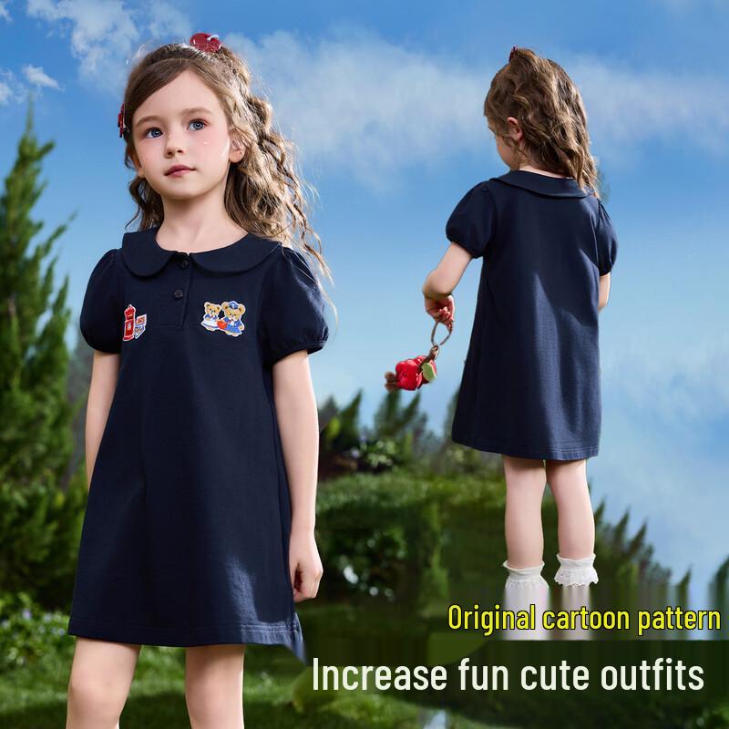 ASK JUNIOR Girls' Summer Peter Pan Collar Short Sleeve Dress