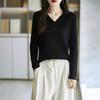 Autumn and Winter New V-neck Women's Long-sleeved Knitted Sweater PO Tie Buckle Top Fashionable Versatile Pullover Sweater Base
