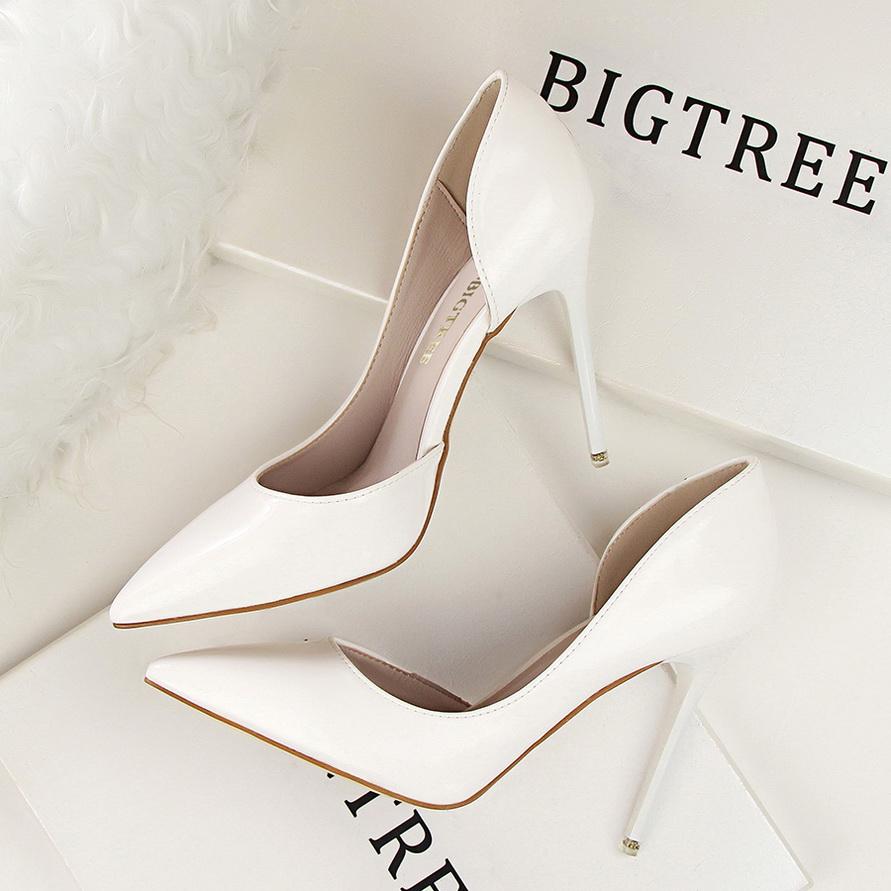 Fashion Women Party 10.5cm High Heels Office Patent Leather Pumps Lady Stiletto Low Heels Scarpins Cutout Elegant Orange Red Shoes