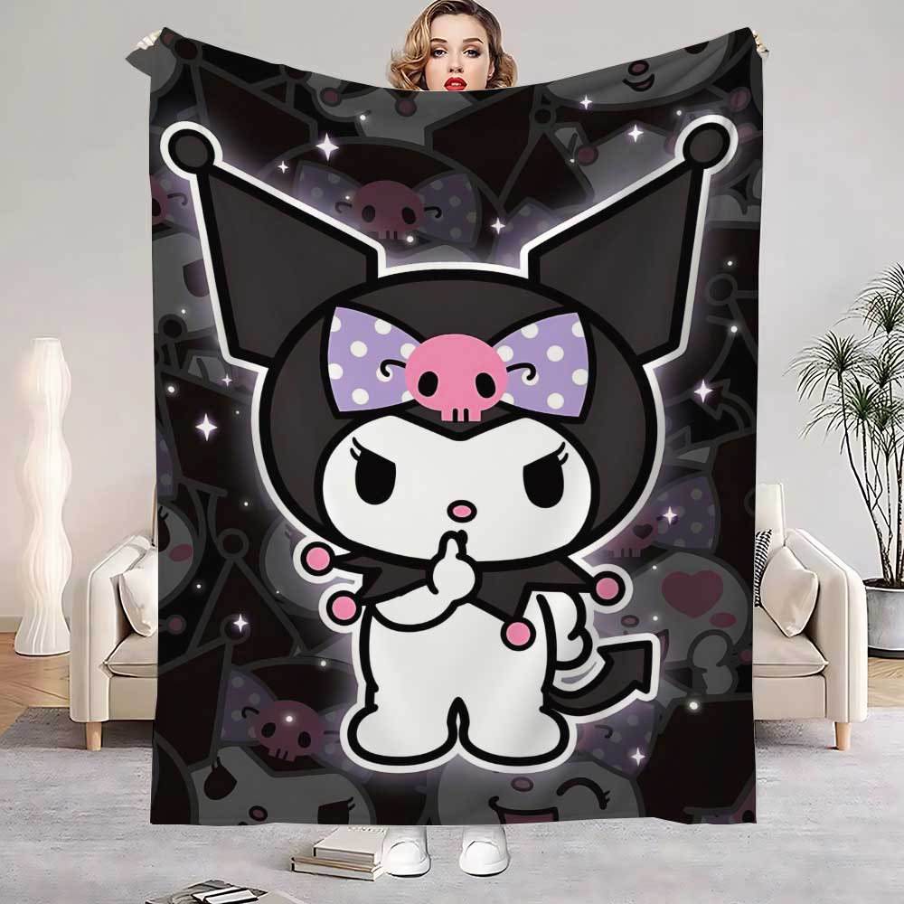 

Кавайные Черные Пледы и Покрывала Kuromi Пушистый Декор для Дома Роскошное Постельное Белье Диванное Покрывало на Колени Мягкое Для Сна Размер King Size и Пледы 130x150cm