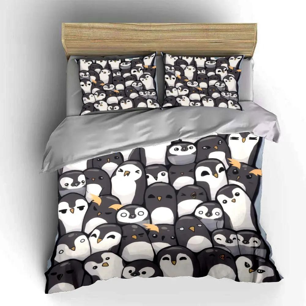 Cute Penguin Themed Home Decor Set Bedding Set with 1 Duvet Cover 2 Pillowcases Single Double King Queen Gift