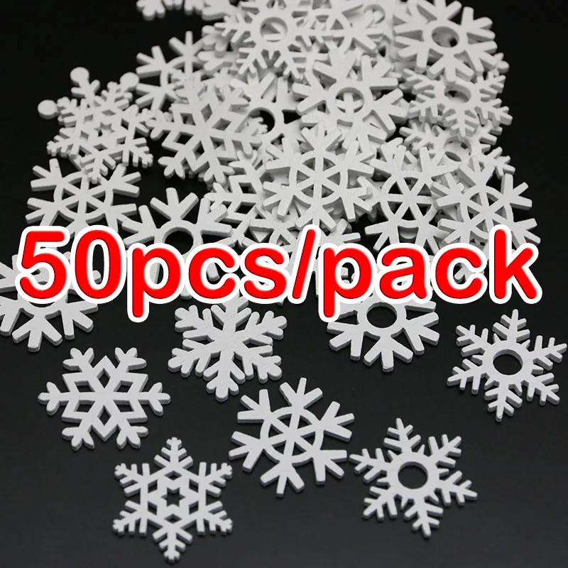

(50pcs) White Mix Shape Wooden Snowflakes Christmas Ornaments Pendants New Year Decorations for Home