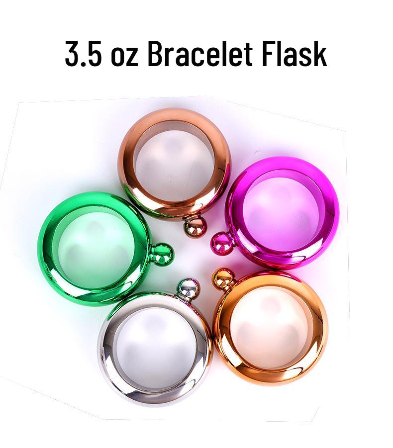 304 Stainless Steel Bracelet Flask, 3.5 Oz Round Portable Hip Flask