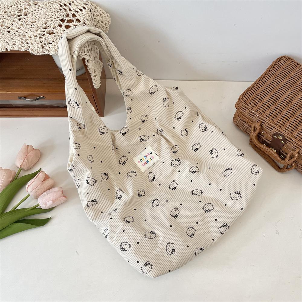 Corduroy Printed Bear Canvas Bag Shoulder Bag Commuter Large Capacity Vest Bag