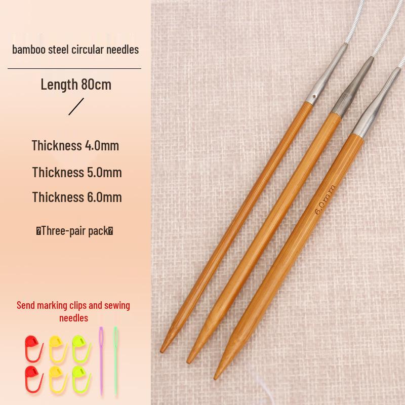 Bamboo-Steel Circular Knitting Needles, Full Set for Hand Knitting Blankets.