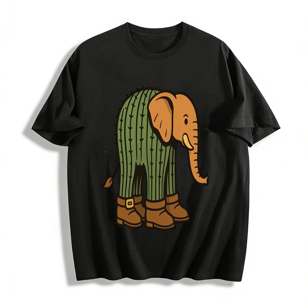 Cactus Elephant Print Casual Funny Graphic Short Sleeve T-Shirt Pure cotton T-shirt XXS