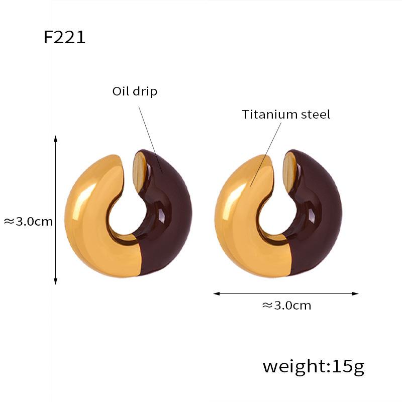 Fashion And Popular Retro Earrings Titanium Steel Plated 18K Gold Weight Color Glaze Ear Clips French Light Luxury Design Earrings Series