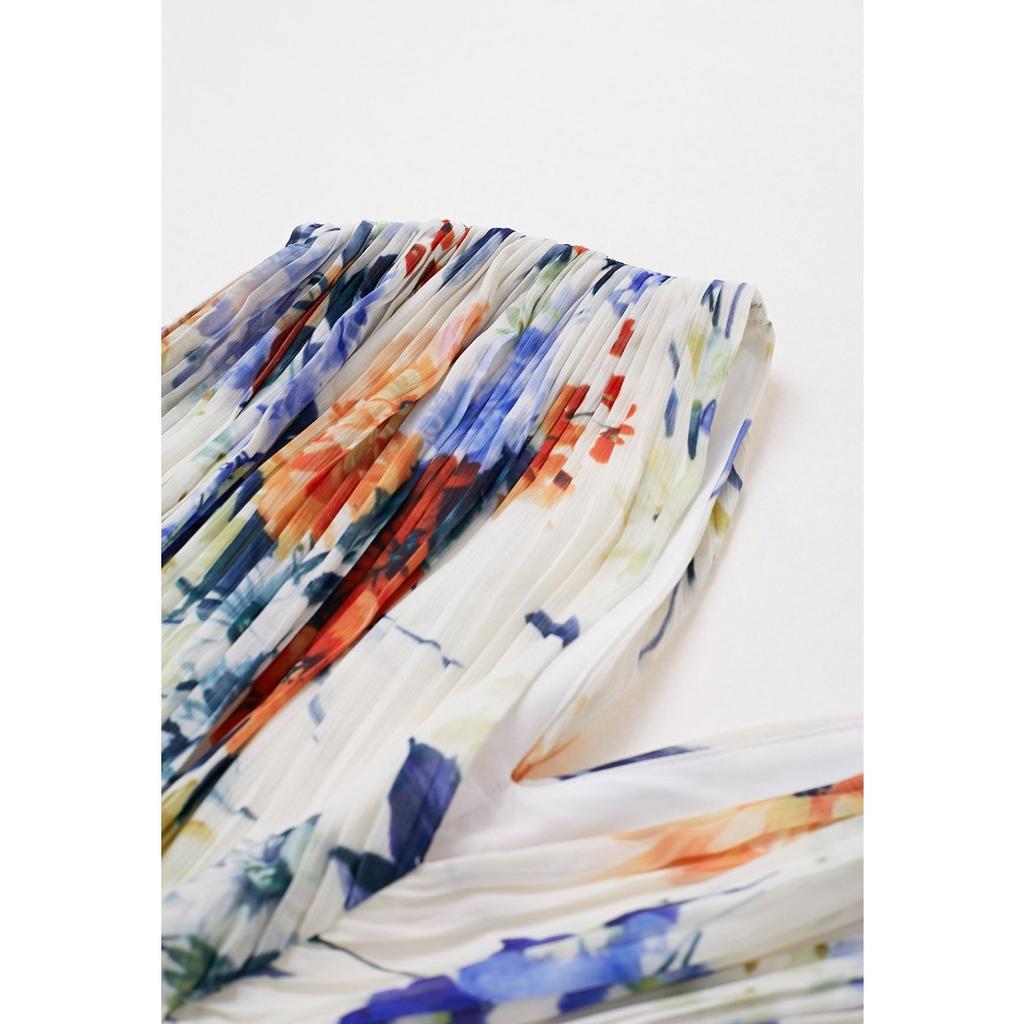 New European & American Style V Neck Print Waist Cinched Slim Fit Long Maxi Dress for Women