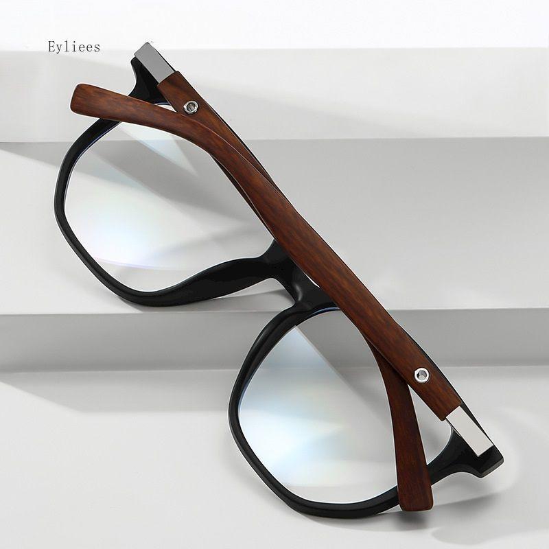 Trendy Anti Blue Light Wooden Grain Leg TR90 Glasses, Men Women Big Square Blue Ray Blocking for Computer Glass Frames gafas