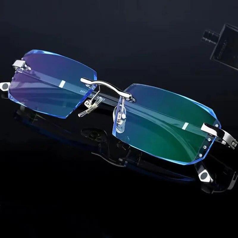 Luxury Frameless Diamond Cut Edge Minus Glasses for Men Women Ultralight HD Anti Blue Light Myopia Eyeglasses Diopter 0 To -4.0